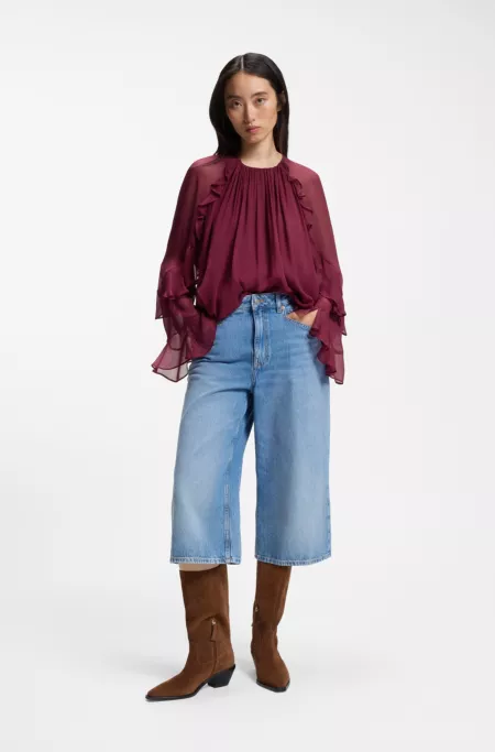 Regular-fit blouse in lightweight creponne fabric