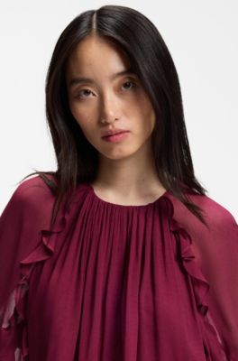 Regular-fit blouse in lightweight creponne fabric, Light Red