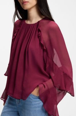 Regular-fit blouse in lightweight creponne fabric, Light Red