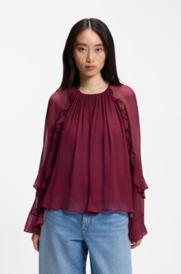 Blusa regular fit en tejido Creponne ligero, Rojo claro