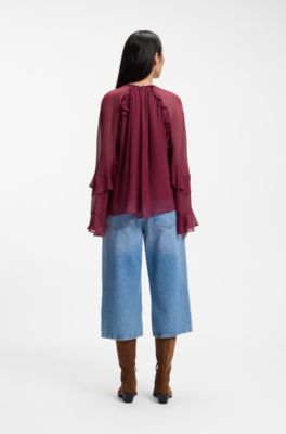 Regular-fit blouse in lightweight creponne fabric, Light Red