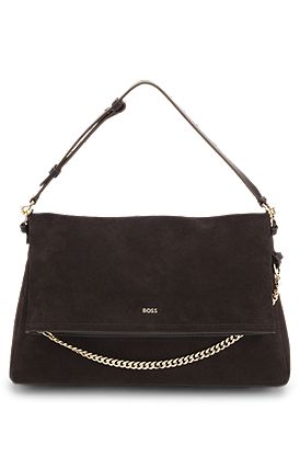 Faux-suede shoulder bag with fold-over design