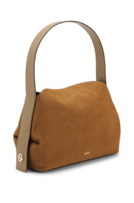 Faux-leather shoulder bag with magnetic closure, Beige
