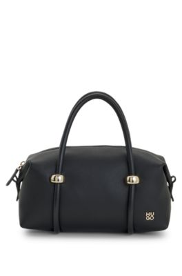 Faux-leather handbag with gold-tone trim, Black