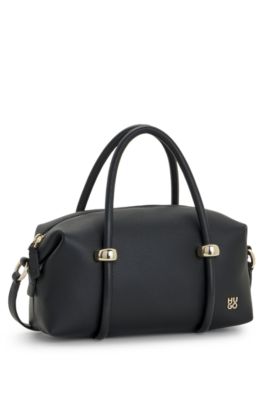 Faux-leather handbag with gold-tone trim, Black