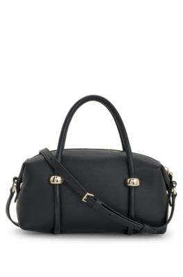 Faux-leather handbag with gold-tone trim, Black