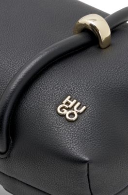 Faux-leather handbag with gold-tone trim, Black