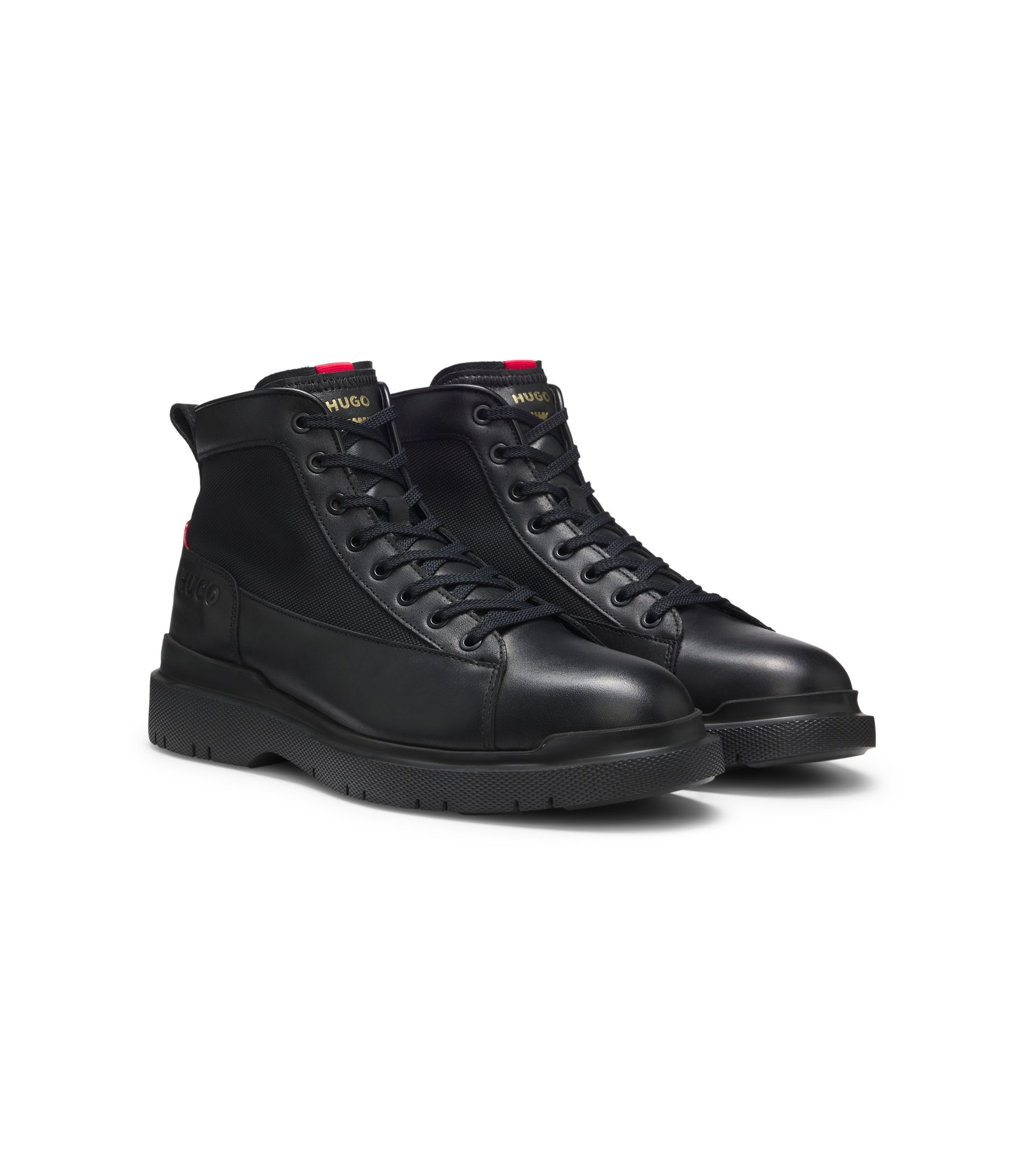 HUGO - Half boots in leather with textured panels - Black