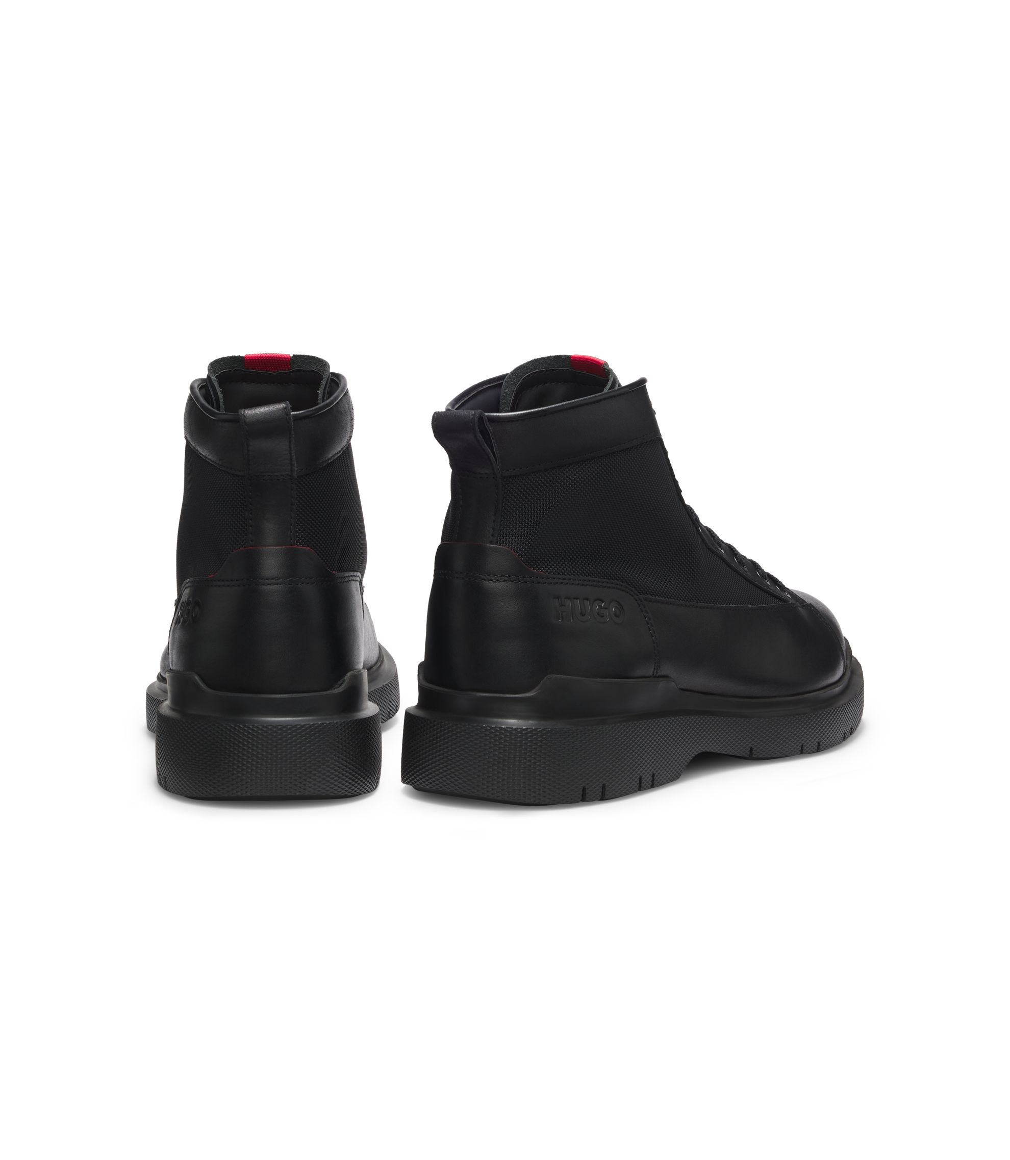 HUGO - Half boots in leather with textured panels - Black