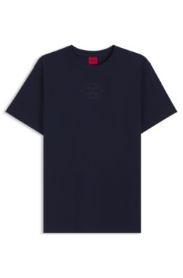 Camiseta de algod&oacute;n con logo bordado, Azul