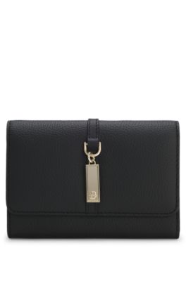 Leather wallet with Double-B monogram plaque, Black