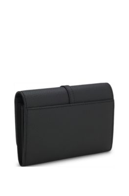 Leather wallet with Double-B monogram plaque, Black