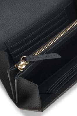 Leather wallet with Double-B monogram plaque, Black