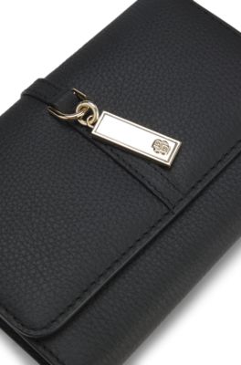 Leather wallet with Double-B monogram plaque, Black