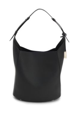 Leather bucket bag with Double-B monogram plaque, Black