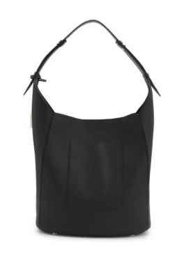 Leather bucket bag with Double-B monogram plaque, Black