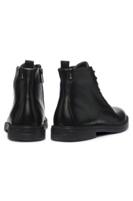 Botas de piel con cordones y cremallera lateral, Negro