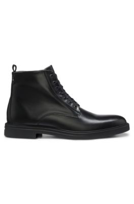 Botas de piel con cordones y cremallera lateral, Negro