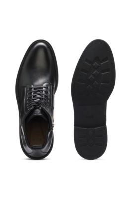 Botas de piel con cordones y cremallera lateral, Negro
