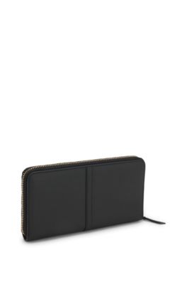 Zip-around wallet in grained leather with Double B charm, Black