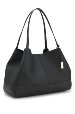 Bolso tote de piel granulada con bolsito desmontable, Negro