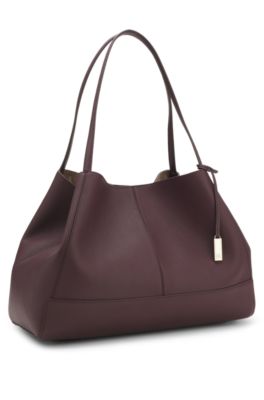Bolso tote de piel granulada con bolsito desmontable, Luz p&uacute;rpura