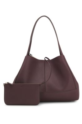 Bolso tote de piel granulada con bolsito desmontable, Luz p&uacute;rpura
