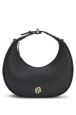 Faux-leather shoulder bag with a logo plaque, Black