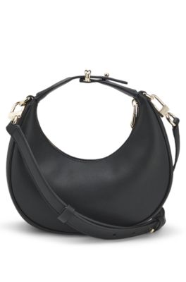 Sac d'&eacute;paule en similicuir avec plaque &agrave; logo, Noir