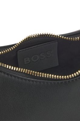 Bolso bandolera de piel sint&eacute;tica con placa de logo, Negro