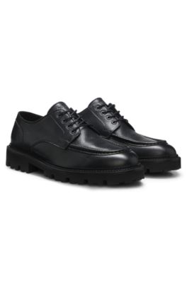 Zapatos Derby de piel con suela de tacos estructurada, Negro