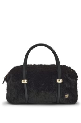 Sac pratique en fourrure synth&eacute;tique &agrave; deux anses, Noir