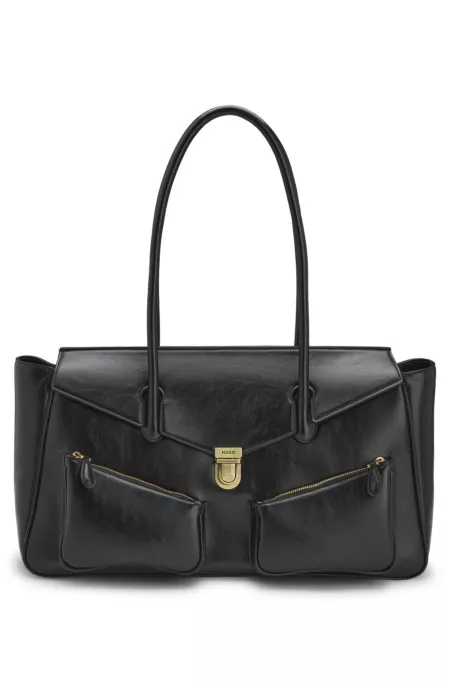 Glossy faux-leather shoulder bag with dual handles