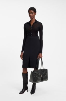 Bolso bandolera de piel sint&eacute;tica brillante con dos asas, Negro