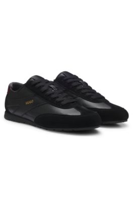 Baskets &agrave; empi&egrave;cements en cuir su&eacute;d&eacute; &agrave; la silhouette r&eacute;tro, Noir