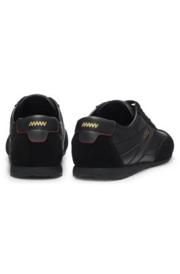 Deportivas con paneles de ante y silueta retro, Negro