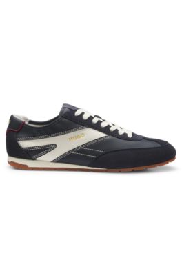 Deportivas con paneles de ante y silueta retro, Celeste