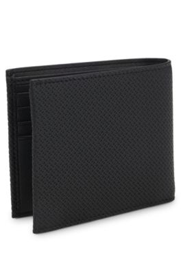 Portefeuille &agrave; deux volets en cuir recycl&eacute; &agrave; motif monogramme, Noir
