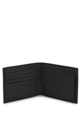 Portefeuille &agrave; deux volets en cuir recycl&eacute; &agrave; motif monogramme, Noir