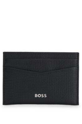 Porte-cartes en cuir grain&eacute; avec logo en m&eacute;tal poli, Noir