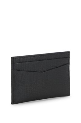 Porte-cartes en cuir grain&eacute; avec logo en m&eacute;tal poli, Noir