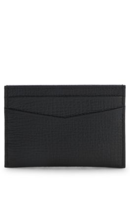 Porte-cartes en cuir grain&eacute; avec logo en m&eacute;tal poli, Noir