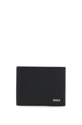 Monogram-embossed folding wallet with metal logo, Black
