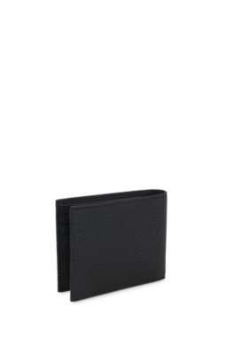 Monogram-embossed folding wallet with metal logo, Black