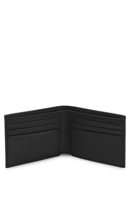 Monogram-embossed folding wallet with metal logo