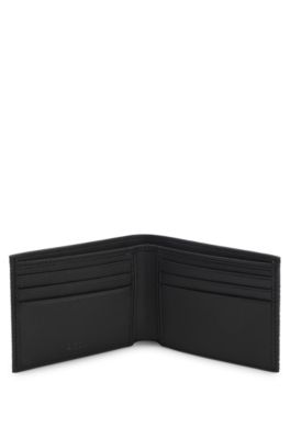 Monogram-embossed folding wallet with metal logo, Black