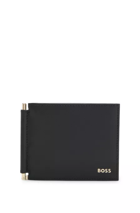 Textured leather wallet with gold-tone money clip