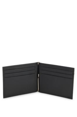 Textured leather wallet with gold-tone money clip, Black