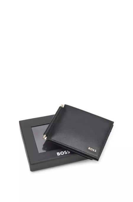 Textured leather wallet with gold-tone money clip