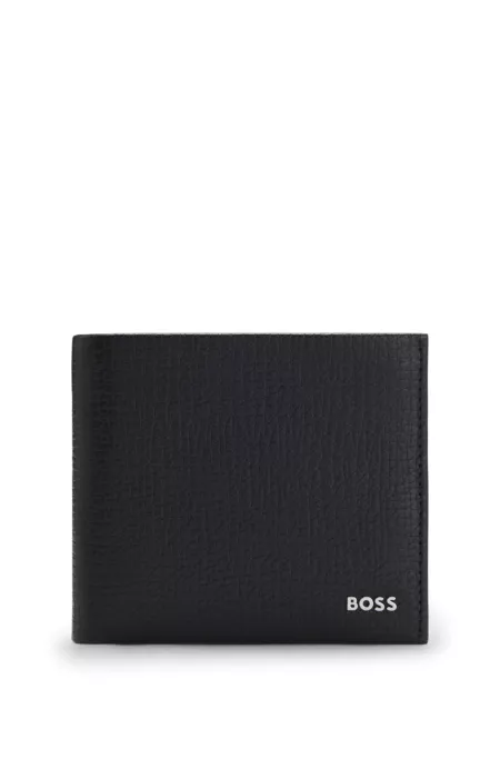 Grained leather wallet with metallic logo lettering